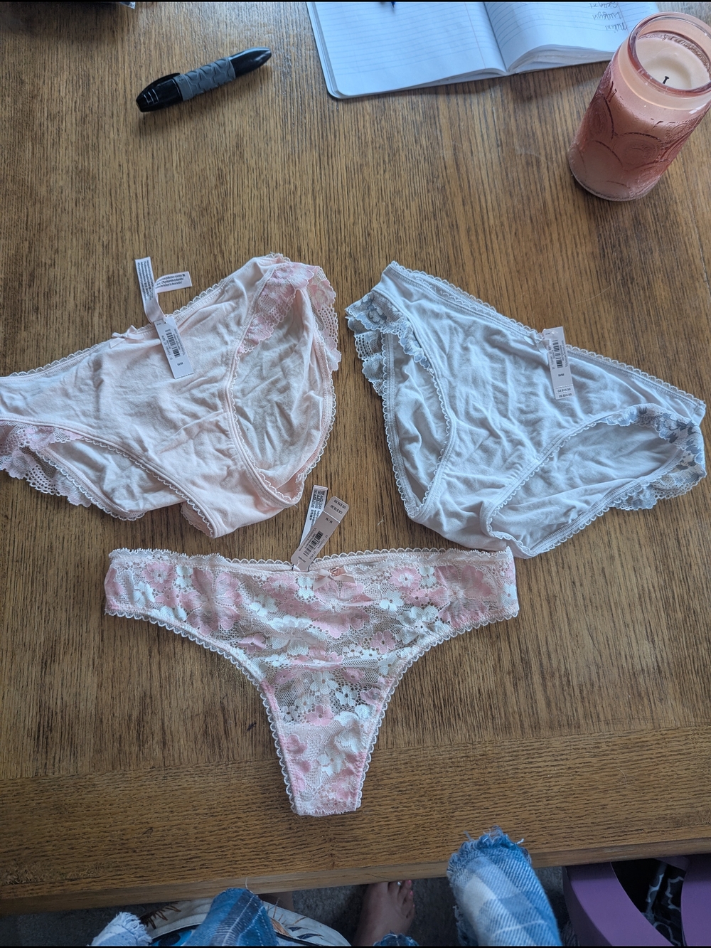 Victoria's Secret Lace Cotton Panty Trio in Pink & White - Picture 4 of 8